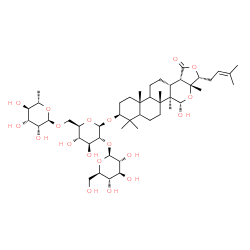 ChemSpider 2D Image | (3R,3aR,5S,5aR,5bR,9S,11aR,13aR,13bS)-5-Hydroxy-3a,5a,5b,8,8,11a-hexamethyl-3-(3-methyl-2-buten-1-yl)-1-oxooctadecahydro-1H-furo[3,4-c]naphtho[1,2-h]isochromen-9-yl 6-deoxy-alpha-L-mannopyranosyl-(1->
6)-[beta-D-glucopyranosyl-(1->2)]-beta-D-glucopyranoside | C48H78O19