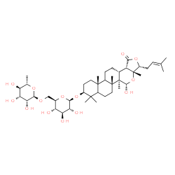 ChemSpider 2D Image | (3R,3aR,5S,5aR,5bR,9S,11aR,13aR,13bS)-5-Hydroxy-3a,5a,5b,8,8,11a-hexamethyl-3-(3-methyl-2-buten-1-yl)-1-oxooctadecahydro-1H-furo[3,4-c]naphtho[1,2-h]isochromen-9-yl 6-O-(6-deoxy-alpha-L-mannopyranosyl
)-beta-D-glucopyranoside | C42H68O14