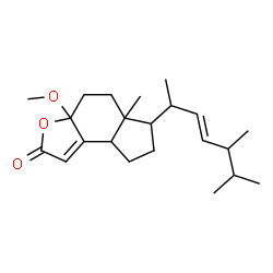 ChemSpider 2D Image | 6-[(3E)-5,6-Dimethyl-3-hepten-2-yl]-3a-methoxy-5a-methyl-3a,4,5,5a,6,7,8,8a-octahydro-2H-indeno[5,4-b]furan-2-one | C22H34O3