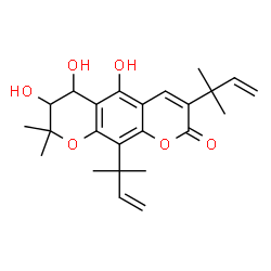 ChemSpider 2D Image | 5,6,7-Trihydroxy-8,8-dimethyl-3,10-bis(2-methyl-3-buten-2-yl)-7,8-dihydro-2H,6H-pyrano[3,2-g]chromen-2-one | C24H30O6