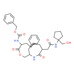 ChemSpider 2D Image | Benzyl [3-benzyl-6-(2-{[1-(hydroxymethyl)cyclopentyl]amino}-2-oxoethyl)-5,12-dioxo-1-oxa-4-azacyclododec-8-en-11-yl]carbamate | C33H41N3O7