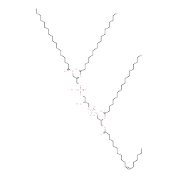 ChemSpider 2D Image | (2R,14R)-5,8,11-Trihydroxy-5,11-dioxido-17-oxo-2,14-bis(stearoyloxy)-4,6,10,12,16-pentaoxa-5lambda~5~,11lambda~5~-diphosphatetratriacont-1-yl (11Z)-11-octadecenoate | C81H156O17P2