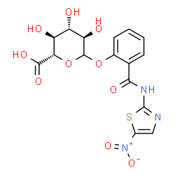 ChemSpider 2D Image | 2-[(5-Nitro-1,3-thiazol-2-yl)carbamoyl]phenyl D-glucopyranosiduronic acid | C16H15N3O10S