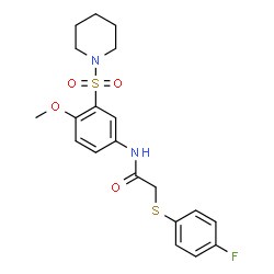 ChemSpider 2D Image | 2-[(4-Fluorophenyl)sulfanyl]-N-[4-methoxy-3-(1-piperidinylsulfonyl)phenyl]acetamide | C20H23FN2O4S2