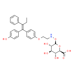 ChemSpider 2D Image | 1-O-[(2-{4-[(1E)-1-(4-Hydroxyphenyl)-2-phenyl-1-buten-1-yl]phenoxy}ethyl)amino]-alpha-L-glucopyranuronic acid | C30H33NO9