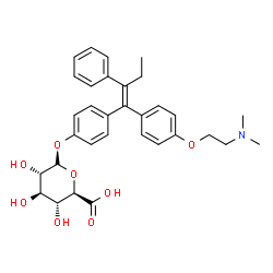 ChemSpider 2D Image | 4-[(1Z)-1-{4-[2-(Dimethylamino)ethoxy]phenyl}-2-phenyl-1-buten-1-yl]phenyl alpha-L-glucopyranosiduronic acid | C32H37NO8
