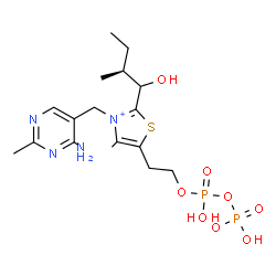 ChemSpider 2D Image | 3-[(4-Amino-2-methyl-5-pyrimidinyl)methyl]-2-[(2S)-1-hydroxy-2-methylbutyl]-5-(2-{[hydroxy(phosphonooxy)phosphoryl]oxy}ethyl)-4-methyl-1,3-thiazol-3-ium | C17H29N4O8P2S