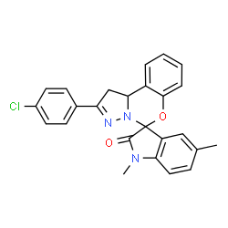 ChemSpider 2D Image | 2'-(4-Chlorophenyl)-1,5-dimethyl-1',10b'-dihydrospiro[indole-3,5'-pyrazolo[1,5-c][1,3]benzoxazin]-2(1H)-one | C25H20ClN3O2