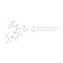 ChemSpider 2D Image | (2S,3R)-3-Hydroxy-2-(stearoylamino)octadecyl 5-acetamido-6-[(1S,2R)-2-({5-acetamido-3,5-dideoxy-6-[(1R,2R)-1,2,3-trihydroxypropyl]-beta-L-threo-hex-2-ulopyranonosyl}oxy)-1,3-dihydroxypropyl]-3,5-dideo
xy-beta-L-threo-hex-2-ulopyranonosyl-(2->3)-[2-deoxy-2-(2-oxopropyl)-beta-D-galactopyranosyl-(1->4)]-beta-D-galactopyranosyl-(1->4)-beta-D-glucopyranoside | C79H141N3O34