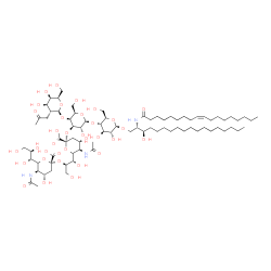 ChemSpider 2D Image | (2S,3R)-3-Hydroxy-2-[(9Z)-9-octadecenoylamino]octadecyl 5-acetamido-6-[(1S,2R)-2-({5-acetamido-3,5-dideoxy-6-[(1R,2R)-1,2,3-trihydroxypropyl]-beta-L-threo-hex-2-ulopyranonosyl}oxy)-1,3-dihydroxypropyl
]-3,5-dideoxy-beta-L-threo-hex-2-ulopyranonosyl-(2->3)-[2-deoxy-2-(2-oxopropyl)-beta-D-galactopyranosyl-(1->4)]-beta-D-galactopyranosyl-(1->4)-beta-D-glucopyranoside | C79H139N3O34