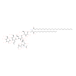 ChemSpider 2D Image | (2S,3R)-2-(Hexacosanoylamino)-3-hydroxyoctadecyl 5-acetamido-3,5-dideoxy-6-[(1R,2R)-1,2,3-trihydroxypropyl]-beta-L-threo-hex-2-ulopyranonosyl-(2->3)-[beta-D-galactopyranosyl-(1->3)-2-deoxy-2-(2-oxopro
pyl)-beta-D-galactopyranosyl-(1->4)]-beta-D-galactopyranosyl-(1->4)-beta-D-glucopyranoside | C82H150N2O31