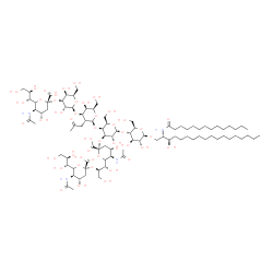 ChemSpider 2D Image | (2S,3R)-3-Hydroxy-2-(tetradecanoylamino)octadecyl 5-acetamido-6-[(1S,2R)-2-({5-acetamido-3,5-dideoxy-6-[(1R,2R)-1,2,3-trihydroxypropyl]-beta-L-threo-hex-2-ulopyranonosyl}oxy)-1,3-dihydroxypropyl]-3,5-
dideoxy-beta-L-threo-hex-2-ulopyranonosyl-(2->3)-[5-acetamido-3,5-dideoxy-6-[(1R,2R)-1,2,3-trihydroxypropyl]-beta-L-threo-hex-2-ulopyranonosyl-(2->3)-beta-D-galactopyranosyl-(1->3)-2-deoxy-2-(2-oxopro
pyl)-beta-D-galactopyranosyl-(1->4)]-beta-D-galactopyranosyl-(1->4)-beta-D-glucopyranoside | C92H160N4O47