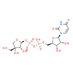 ChemSpider 2D Image | 5'-O-[{[{[(2S,3R,4R)-3,4-Dihydroxy-4-(hydroxymethyl)tetrahydro-2-furanyl]oxy}(hydroxy)phosphoryl]oxy}(hydroxy)phosphoryl]uridine | C14H22N2O16P2