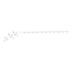 ChemSpider 2D Image | (4xi)-4-Acetamido-4,6-dideoxy-alpha-D-xylo-hexopyranosyl-(1->4)-2-acetamido-2-deoxy-beta-D-mannopyranuronosyl-(1->4)-2-acetamido-2-deoxy-1-O-{hydroxy[(hydroxy{[(2E,6E,10E,14E,18E,22E,26E,30E,34E,38E)-
3,7,11,15,19,23,27,31,35,39,43-undecamethyl-2,6,10,14,18,22,26,30,34,38,42-tetratetracontaundecaen-1-yl]oxy}phosphoryl)oxy]phosphoryl}-alpha-D-glucopyranose | C79H129N3O22P2