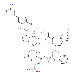 ChemSpider 2D Image | 1-{[(4R,10R,13R,16R)-19-Amino-13-benzyl-16-(4-hydroxybenzyl)-7-(2-hydroxy-2-iminoethyl)-10-(3-hydroxy-3-iminopropyl)-6,9,12,15,18-pentaoxo-1,2-dithia-5,8,11,14,17-pentaazacycloicosan-4-yl]carbonyl}-D-
prolyl-D-arginine | C44H61N13O12S2