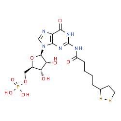 ChemSpider 2D Image | N-[5-(1,2-Dithiolan-3-yl)pentanoyl]guanosine 5'-(dihydrogen phosphate) | C18H26N5O9PS2