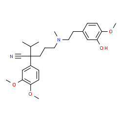 ChemSpider 2D Image | 2-(3,4-Dimethoxyphenyl)-5-{[2-(3-hydroxy-4-methoxyphenyl)ethyl](methyl)amino}-2-isopropylpentanenitrile | C26H36N2O4