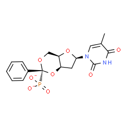 ChemSpider 2D Image | 1-{2-Deoxy-3,5-O-[phenyl(phosphonato)methylene]-beta-D-threo-pentofuranosyl}-5-methyl-2,4(1H,3H)-pyrimidinedione | C17H17N2O8P