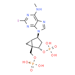 ChemSpider 2D Image | [(1R,2S,4S,5S)-4-[2-Iodo-6-(methylamino)-9H-purin-9-yl]-2-(phosphonooxy)bicyclo[3.1.0]hex-1-yl]methyl dihydrogen (~32~P)phosphate | C13H18IN5O8P32P