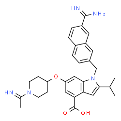 ChemSpider 2D Image | 1-[(7-Carbamimidoyl-2-naphthyl)methyl]-6-[(1-ethanimidoyl-4-piperidinyl)oxy]-2-isopropyl-1H-indole-4-carboxylic acid | C31H35N5O3