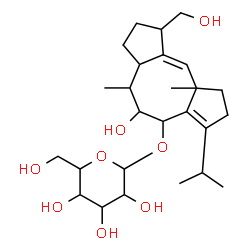 ChemSpider 2D Image | (4R,5R,6R,6aS,9S,9aE,10aR)-5-Hydroxy-9-(hydroxymethyl)-3-isopropyl-6,10a-dimethyl-1,2,4,5,6,6a,7,8,9,10a-decahydrodicyclopenta[a,d][8]annulen-4-yl alpha-D-gulopyranoside | C26H42O8
