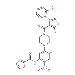 ChemSpider 2D Image | N-[4-Chloro-5-(4-{[3-(2-methoxyphenyl)-5-methyl-1,2-oxazol-4-yl]carbonyl}-1-piperazinyl)-2-nitrophenyl]-2-furamide | C27H24ClN5O7