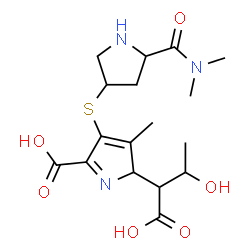 ChemSpider 2D Image | (2S)-2-[(1S,2R)-1-Carboxy-2-hydroxypropyl]-4-{[(3S,5S)-5-(dimethylcarbamoyl)-3-pyrrolidinyl]sulfanyl}-3-methyl-2H-pyrrole-5-carboxylic acid | C17H25N3O6S