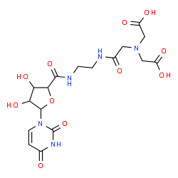 ChemSpider 2D Image | 2,2'-[(2-{[2-({[(2S,3S,4R,5R)-5-(2,4-Dioxo-3,4-dihydro-1(2H)-pyrimidinyl)-3,4-dihydroxytetrahydro-2-furanyl]carbonyl}amino)ethyl]amino}-2-oxoethyl)imino]diacetic acid (non-preferred name) | C17H23N5O11