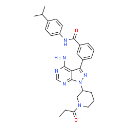 ChemSpider 2D Image | 3-{4-Amino-1-[(3R)-1-propionyl-3-piperidinyl]-1H-pyrazolo[3,4-d]pyrimidin-3-yl}-N-(4-isopropylphenyl)benzamide | C29H33N7O2