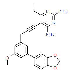 ChemSpider 2D Image | 5-{3-[3-(1,3-Benzodioxol-5-yl)-5-methoxyphenyl]-1-propyn-1-yl}-6-ethyl-2,4-pyrimidinediamine | C23H22N4O3