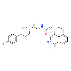 ChemSpider 2D Image | N-{(2S)-1-[4-(4-Fluorophenyl)-3,6-dihydro-1(2H)-pyridinyl]-1-oxo-2-propanyl}-2-[(9aR)-7-oxo-2,3,7,8,9,9a-hexahydro-1H-benzo[de][1,7]naphthyridin-1-yl]acetamide | C27H29FN4O3