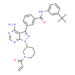 ChemSpider 2D Image | 3-{1-[(3r)-1-Acryloylpiperidin-3-Yl]-4-Amino-1h-Pyrazolo[3,4-D]pyrimidin-3-Yl}-N-(3-Tert-Butylphenyl)benzamide | C30H33N7O2