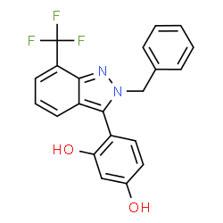 ChemSpider 2D Image | 4-[2-Benzyl-7-(trifluoromethyl)-2H-indazol-3-yl]-1,3-benzenediol | C21H15F3N2O2