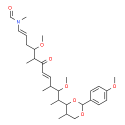 ChemSpider 2D Image | N-{(1E,4R,5R,7E,9S,10S,11S)-4,10-Dimethoxy-11-[(2S,4S,5S)-2-(4-methoxyphenyl)-5-methyl-1,3-dioxan-4-yl]-5,9-dimethyl-6-oxo-1,7-dodecadien-1-yl}-N-methylformamide | C30H45NO7