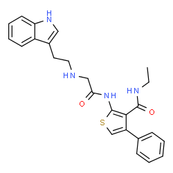 ChemSpider 2D Image | N-Ethyl-2-({N-[2-(1H-indol-3-yl)ethyl]glycyl}amino)-4-phenyl-3-thiophenecarboxamide | C25H26N4O2S