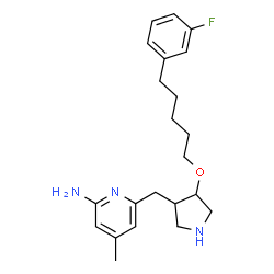 ChemSpider 2D Image | 6-{[(3S,4S)-4-{[5-(3-Fluorophenyl)pentyl]oxy}-3-pyrrolidinyl]methyl}-4-methyl-2-pyridinamine | C22H30FN3O