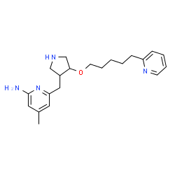 ChemSpider 2D Image | 4-Methyl-6-{[(3R,4R)-4-{[5-(2-pyridinyl)pentyl]oxy}-3-pyrrolidinyl]methyl}-2-pyridinamine | C21H30N4O