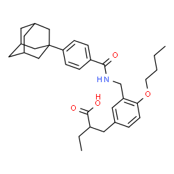 ChemSpider 2D Image | (2S)-2-{3-[({4-[(3s,5s,7s)-Adamantan-1-yl]benzoyl}amino)methyl]-4-butoxybenzyl}butanoic acid | C33H43NO4