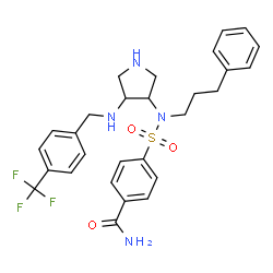 ChemSpider 2D Image | 4-{(3-Phenylpropyl)[(3S,4S)-4-{[4-(trifluoromethyl)benzyl]amino}-3-pyrrolidinyl]sulfamoyl}benzamide | C28H31F3N4O3S