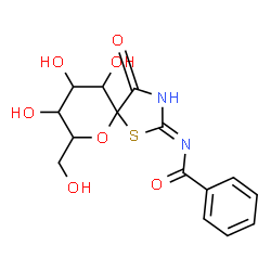 ChemSpider 2D Image | N-[(2Z,5R,7R,8S,9S,10R)-8,9,10-Trihydroxy-7-(hydroxymethyl)-4-oxo-6-oxa-1-thia-3-azaspiro[4.5]dec-2-ylidene]benzamide | C15H16N2O7S