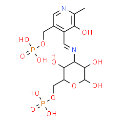 ChemSpider 2D Image | 3-Deoxy-3-[(E)-({3-hydroxy-2-methyl-5-[(phosphonooxy)methyl]-4-pyridinyl}methylene)amino]-6-O-phosphono-alpha-D-glucopyranose | C14H22N2O13P2