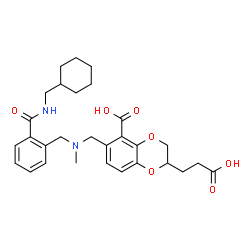 ChemSpider 2D Image | (2S)-2-(2-Carboxyethyl)-6-{[{2-[(cyclohexylmethyl)carbamoyl]benzyl}(methyl)amino]methyl}-2,3-dihydro-1,4-benzodioxine-5-carboxylic acid | C29H36N2O7