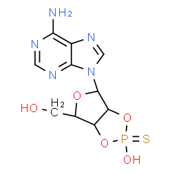 ChemSpider 2D Image | (2S,3aR,4R,6R,6aR)-4-(6-Amino-9H-purin-9-yl)-6-(hydroxymethyl)tetrahydrofuro[3,4-d][1,3,2]dioxaphosphol-2-ol 2-sulfide | C10H12N5O5PS