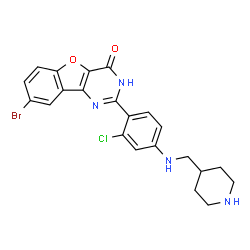 ChemSpider 2D Image | 8-Bromo-2-{2-chloro-4-[(4-piperidinylmethyl)amino]phenyl}[1]benzofuro[3,2-d]pyrimidin-4(3H)-one | C22H20BrClN4O2