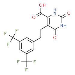ChemSpider 2D Image | 5-{2-[3,5-Bis(trifluoromethyl)phenyl]ethyl}-2,6-dioxo-1,2,3,6-tetrahydro-4-pyrimidinecarboxylic acid | C15H10F6N2O4
