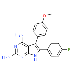 ChemSpider 2D Image | 6-(4-Fluorophenyl)-5-(4-methoxyphenyl)-7H-pyrrolo[2,3-d]pyrimidine-2,4-diamine | C19H16FN5O