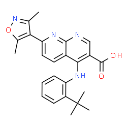 ChemSpider 2D Image | 4-((2-(Tert-Butyl)phenyl)amino)-7-(3,5-Dimethylisoxazol-4-Yl)-1,8-Naphthyridine-3-Carboxylic Acid | C24H24N4O3