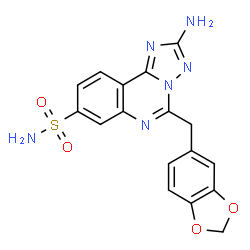 ChemSpider 2D Image | 2-Amino-5-(1,3-benzodioxol-5-ylmethyl)[1,2,4]triazolo[1,5-c]quinazoline-8-sulfonamide | C17H14N6O4S