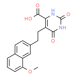 ChemSpider 2D Image | 5-[2-(8-Methoxy-2-naphthyl)ethyl]-2,6-dioxo-1,2,3,6-tetrahydro-4-pyrimidinecarboxylic acid | C18H16N2O5