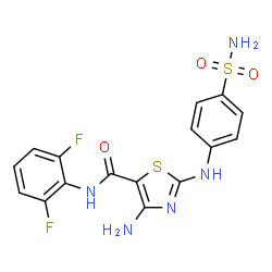 ChemSpider 2D Image | 4-Amino-N-(2,6-difluorophenyl)-2-[(4-sulfamoylphenyl)amino]-1,3-thiazole-5-carboxamide | C16H13F2N5O3S2